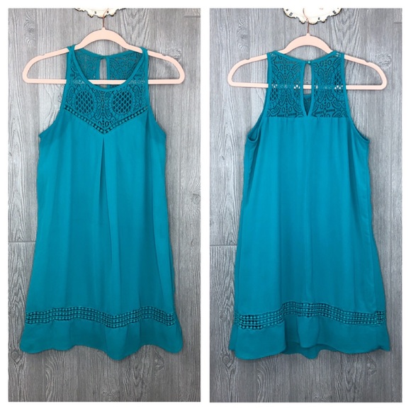 By & By Teal Shift Halter Lace Dress Size Large - Picture 3 of 6